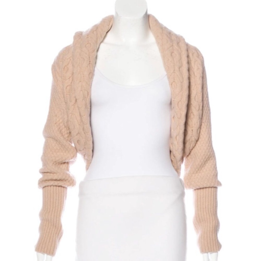 DVF Cableknit Harville Shawl Cropped Tan Sweater